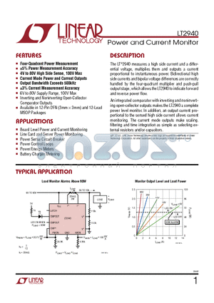 LT2940CMSPBF datasheet - Power and Current Monitor