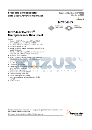 MCF54455CVR200 datasheet - MCF5445x ColdFire^ Microprocessor Data Sheet