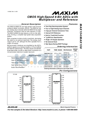 MAX154ACAG datasheet - CMOS High-Speed 8-Bit ADCs with Multiplexer and Reference