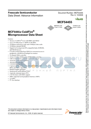 MCF54455_09 datasheet - MCF5445x ColdFire^ Microprocessor Data Sheet