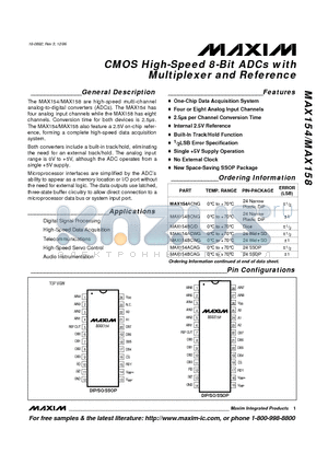 MAX154BCNG datasheet - CMOS High-Speed 8-Bit ADCs with Multiplexer and Reference