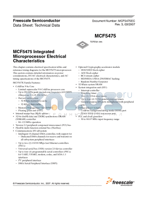 MCF5475 datasheet - Integrated Microprocessor Electrical Characteristics