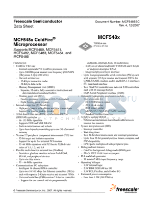 MCF5480 datasheet - MCF548x ColdFire^ Microprocessor