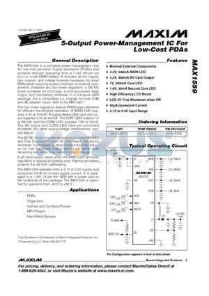 MAX1559 datasheet - 5-Output Power-Management IC For Low-Cost PDAs