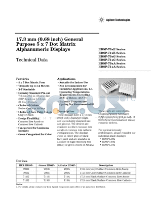 HDSP-703G-KI200 datasheet - 17.3 mm (0.68 inch) General Purpose 5 x 7 Dot Matrix