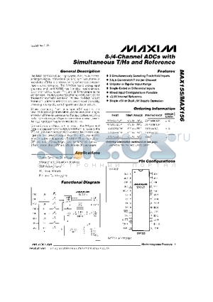 MAX155BMJI datasheet - 8-/4-Channel ADCs with Simultaneous T/Hs and Reference