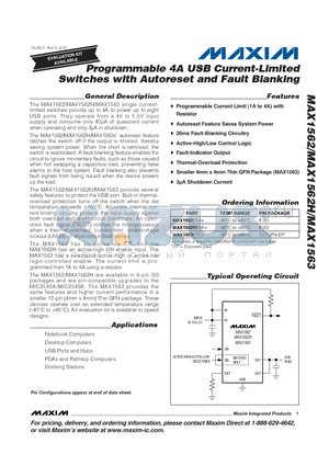 MAX1562ESA+ datasheet - Programmable 4A USB Current-Limited Switches with Autoreset and Fault Blanking