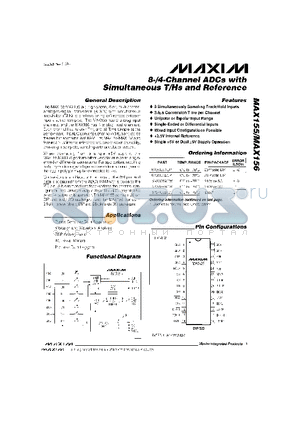 MAX155BCPI datasheet - 8-/4-Channel ADCs with Simultaneous T/Hs and Reference