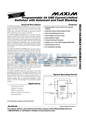 MAX1562 datasheet - Programmable 4A USB Current-Limited Switches with Autoreset and Fault Blanking