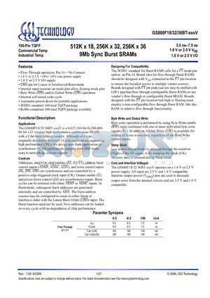 GS880F18BT-7.5V datasheet - 512K x 18, 256K x 32, 256K x 36 9Mb Sync Burst SRAMs