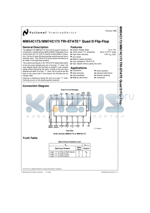 MM54C173 datasheet - TRI-STATE Quad D Flip-Flop