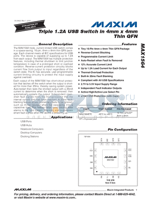 MAX1564ETE datasheet - Triple 1.2A USB Switch in 4mm x 4mm Thin QFN