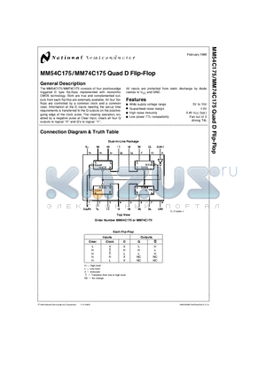 MM54C175 datasheet - Quad D Flip-Flop