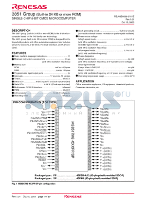 M38510E9-SP datasheet - SINGLE-CHIP 8-BIT CMOS MICROCOMPUTER