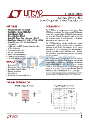 LT3008EDC-5PBF datasheet - 3lA IQ, 20mA, 45V Low Dropout Linear Regulators