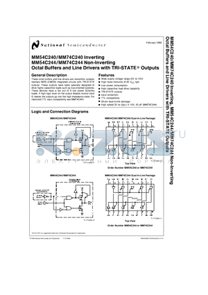 MM54C240N datasheet - Octal Buffers and Line Drivers with TRI-STATE Outputs