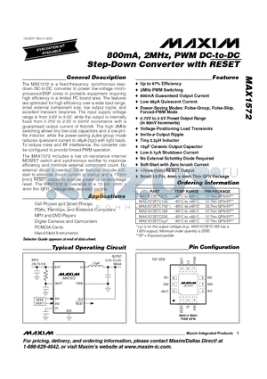 MAX1572 datasheet - 800mA, 2MHz, PWM DC-to-DC Step-Down Converter with RESET