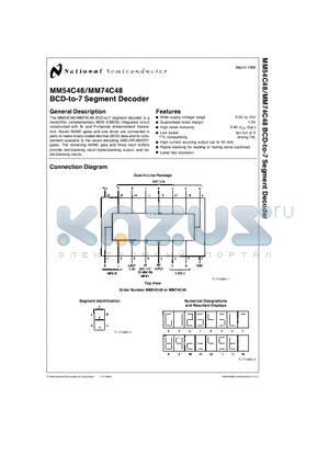 MM54C48 datasheet - BCD-to-7 Segment Decoder