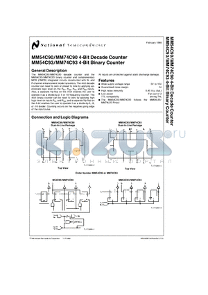 MM54C90J datasheet - 4-Bit Decade, Binary Counter