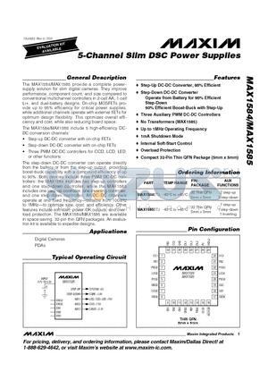 MAX1584 datasheet - 5-Channel Slim DSC Power Supplies