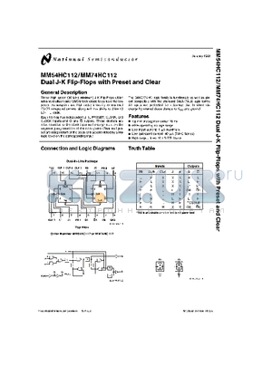 MM54HC112 datasheet - Dual J-K Flip-Flop with Preset and Clear