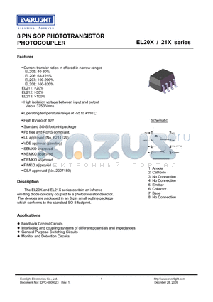 EL215 datasheet - 8 PIN SOP PHOTOTRANSISTOR