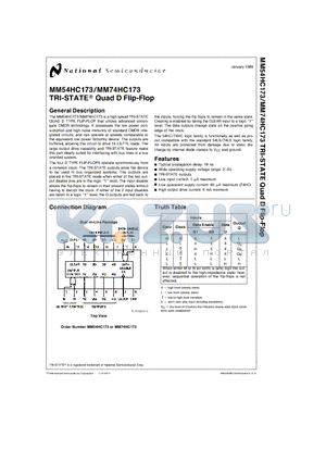 MM54HC173J datasheet - TRI - STATE-R QUAD D FLIP-FLOP