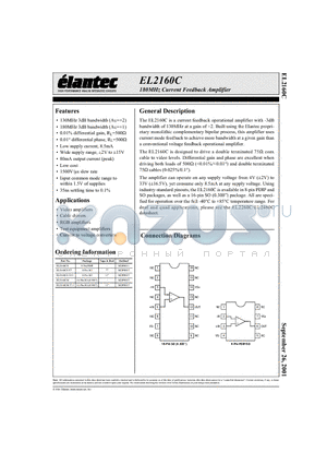 EL2160C datasheet - 180MHz Current Feedback Amplifier