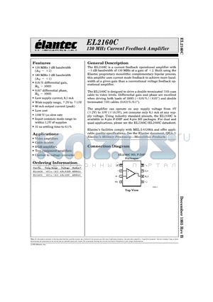 EL2160C-1 datasheet - 130 MHz Current Feedback Amplifier