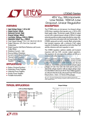 LT3009 datasheet - 45V VIN, Micropower, Low Noise, 100mA Low Dropout, Linear Regulator
