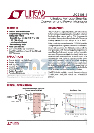 LT3009 datasheet - Ultralow Voltage Step-Up Converter