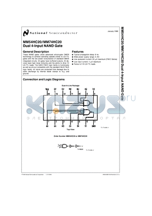 MM54HC20 datasheet - Dual 4-Input NAND Gate
