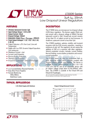 LT3009EDC-2.5-TRPBF datasheet - 3lA IQ, 20mA Low Dropout Linear Regulators
