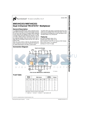 MM54HC253 datasheet - Dual 4-Channel TRI-STATE Multiplexer