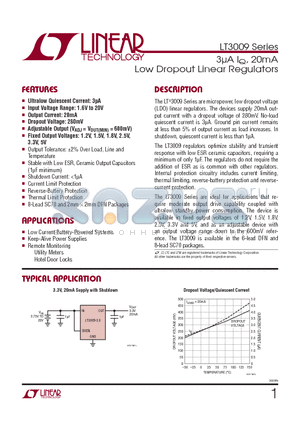 LT3009IDC-1.5-TRPBF datasheet - 3lA IQ, 20mA Low Dropout Linear Regulators