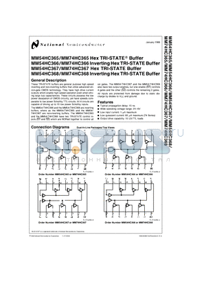 MM54HC365 datasheet - Hex TRI-STATE Buffer, Inverting Hex TRI-STATE Buffer