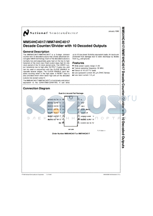 MM54HC4017 datasheet - Decade Counter/Divider with 10 Decoded Outputs