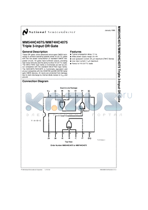 MM54HC4075 datasheet - Triple 3-Input OR Gate