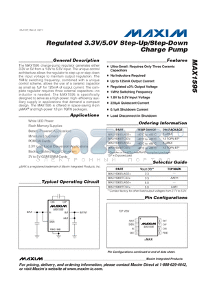 MAX1595 datasheet - Regulated 3.3V/5.0V Step-Up/Step-Down Charge Pump