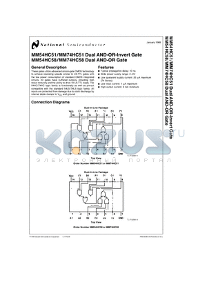 MM54HC58J datasheet - Dual AND-OR-Invert Gate / Dual AND-OR Gate