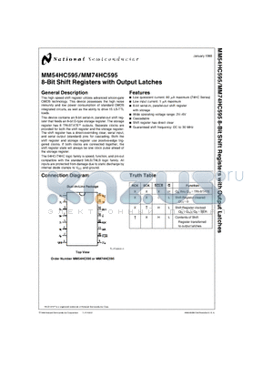MM54HC595 datasheet - 8-Bit Shift Registers with Output Latches
