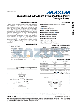 MAX1595ETC50+ datasheet - Regulated 3.3V/5.0V Step-Up/Step-Down Charge Pump
