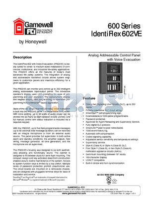 IF602VE-126 datasheet - Analog Addressable Control Panel with Voice Evacuation