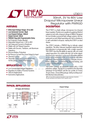 LT3011EMSE datasheet - 50mA, 3V to 80V Low Dropout Micropower Linear Regulator with PWRGD