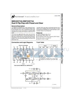 MM54HC74A datasheet - Dual D Flip-Flop with Preset and Clear