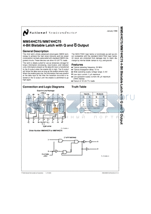 MM54HC75J datasheet - 4-Bit Bistable Latch with Q and Q Output