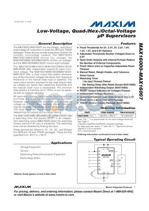 MAX16000 datasheet - Low-Voltage, Quad-/Hex-/Octal-Voltage lP Supervisors