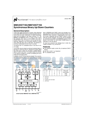 MM54HCT193J datasheet - Synchronous Binary Up/Down Counters