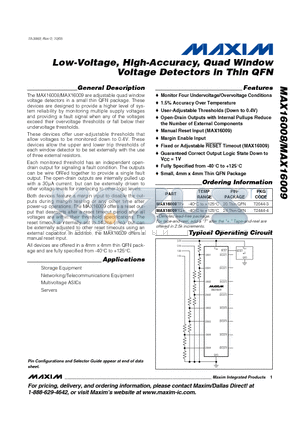 MAX16008TP+ datasheet - Low-Voltage, High-Accuracy, Quad Window Voltage Detectors in Thin QFN