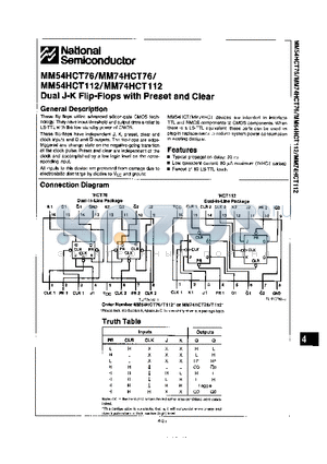 MM54HCT76 datasheet - Dual J-K Flip-Flops with Preset and Clear